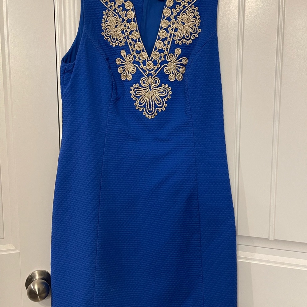 SOLD. Lilly Pulitzer Blue and Silver Embellished Sheath Mini Dress